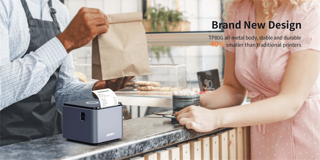 Hanin TP80G line thermal printer in a point-of-sale environment, demonstrating its use in a retail setting for fast receipt printing Hanin TP80G line thermal printer in a point-of-sale environment, demonstrating its use in a retail setting for fast receipt printing