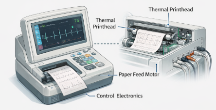 thermal printer integrated in medical equipment